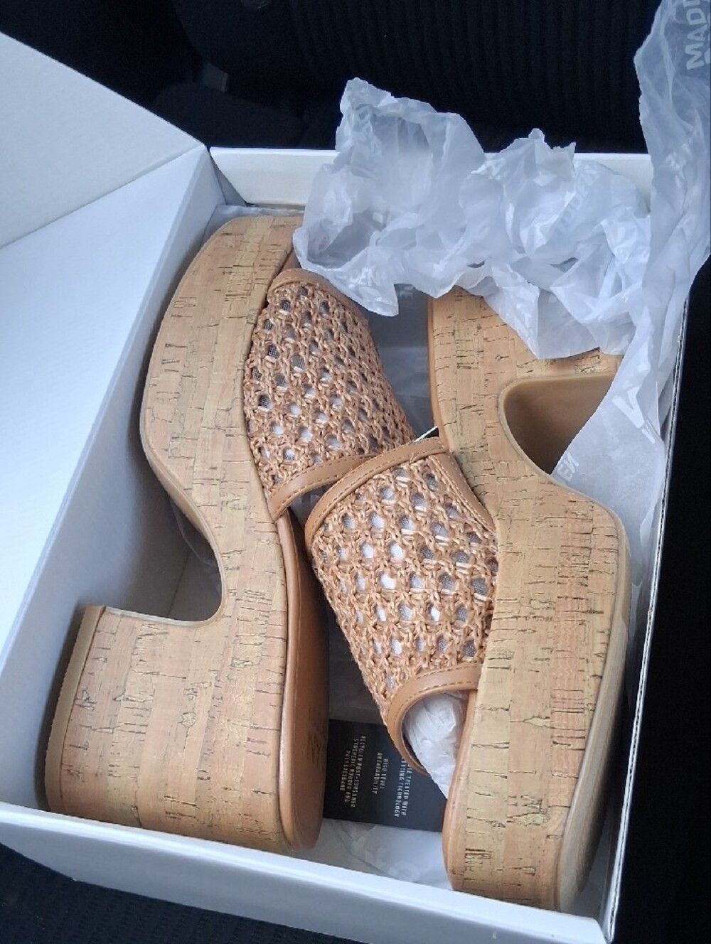 Madden NYC Woven Platform Cork Slide Mules in Tan. Size 11